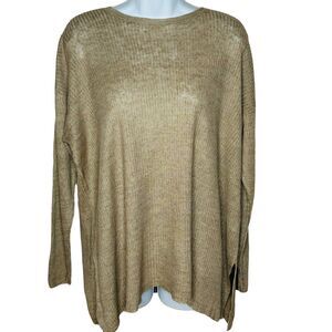Eileen Fisher Linen Tunic Size S Tan L/S Ribbed Oversized Longline Top